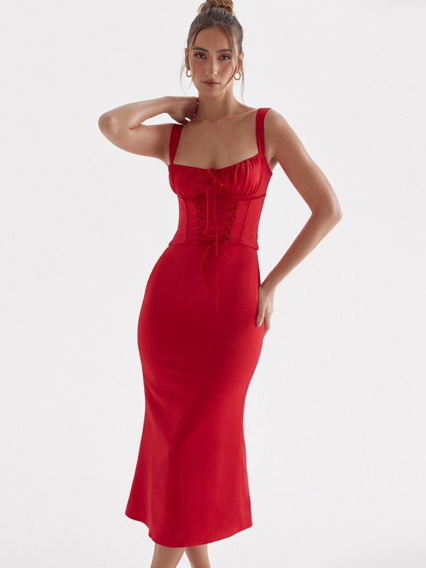 Lace Up Corset Sleeveless Midi Dresses Lace Up Corset Sleeveless Midi Dresses