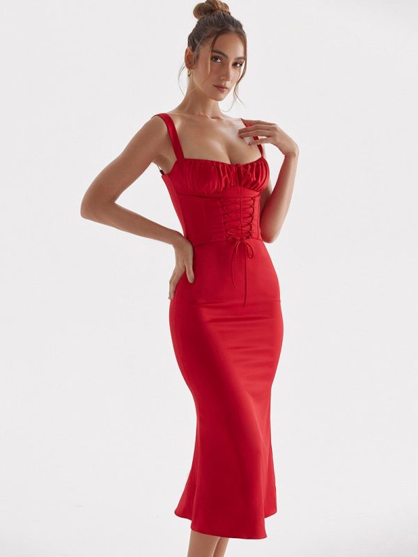Lace Up Corset Sleeveless Midi Dresses Lace Up Corset Sleeveless Midi Dresses