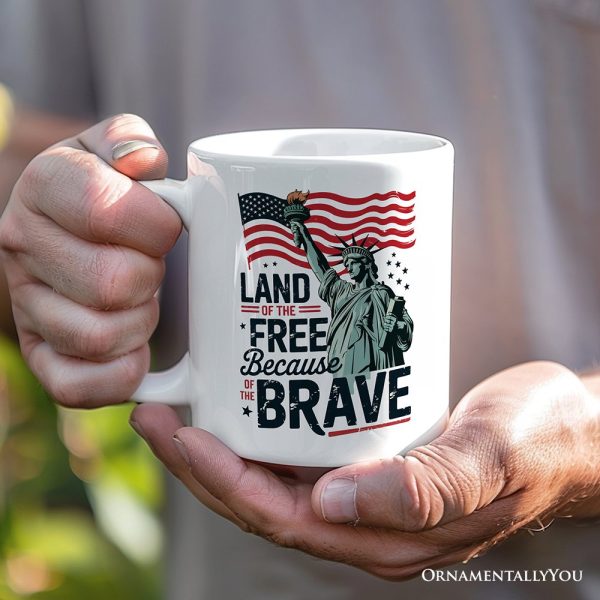 Land of the Free Because of the Brave Personalized Mug, 4th of July Statue of Liberty Gift with Custom Name Land of the Free Because of the Brave Personalized Mug, 4th of July Statue of Liberty Gift with Custom Name