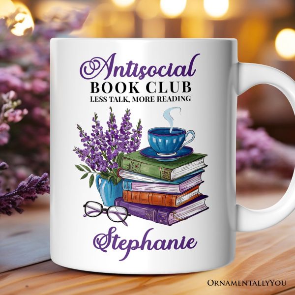 Lavender Antisocial Book Club Personalized Mug, Custom Gift with Name For Book Lovers Lavender Antisocial Book Club Personalized Mug, Custom Gift with Name For Book Lovers