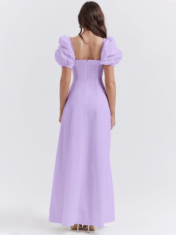 Lavender Square Neckline Puff Sleeves Maxi Dress Lavender Square Neckline Puff Sleeves Maxi Dress