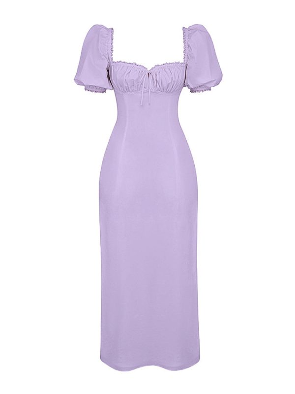 Lavender Square Neckline Puff Sleeves Maxi Dress Lavender Square Neckline Puff Sleeves Maxi Dress
