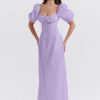 Lavender Square Neckline Puff Sleeves Maxi Dress Lavender Square Neckline Puff Sleeves Maxi Dress