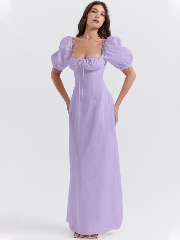 Lavender Square Neckline Puff Sleeves Maxi Dress Lavender Square Neckline Puff Sleeves Maxi Dress
