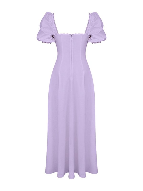 Lavender Square Neckline Puff Sleeves Maxi Dress Lavender Square Neckline Puff Sleeves Maxi Dress