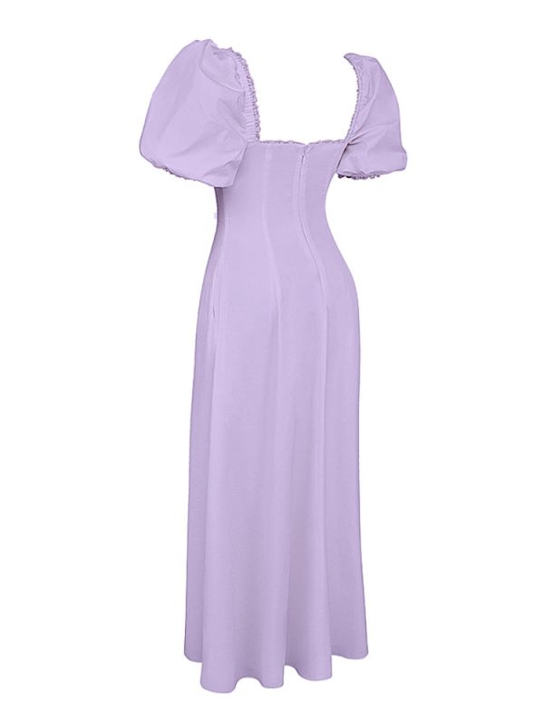Lavender Square Neckline Puff Sleeves Maxi Dress Lavender Square Neckline Puff Sleeves Maxi Dress