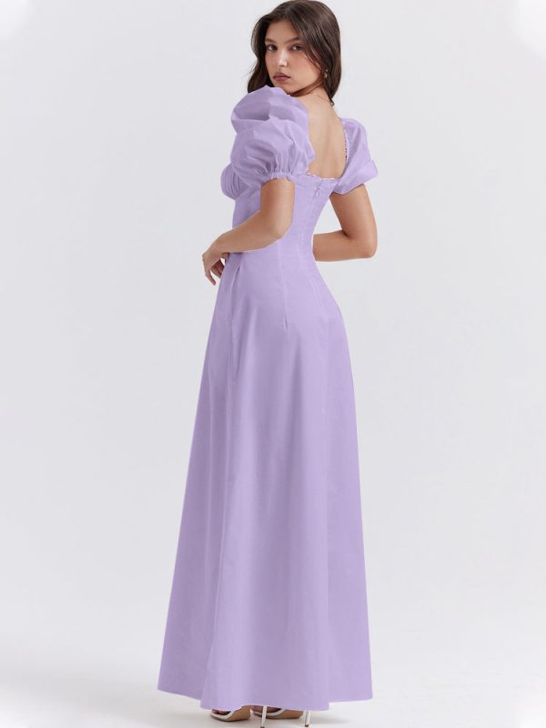 Lavender Square Neckline Puff Sleeves Maxi Dress Lavender Square Neckline Puff Sleeves Maxi Dress
