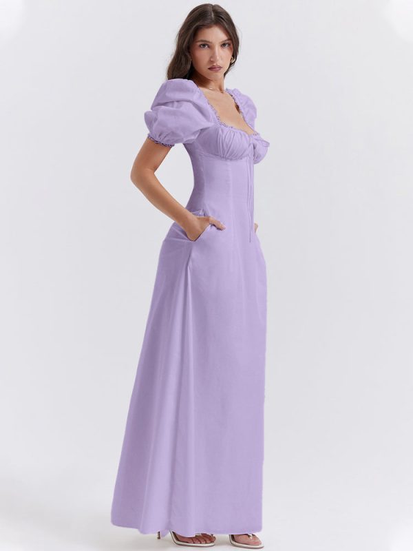 Lavender Square Neckline Puff Sleeves Maxi Dress Lavender Square Neckline Puff Sleeves Maxi Dress