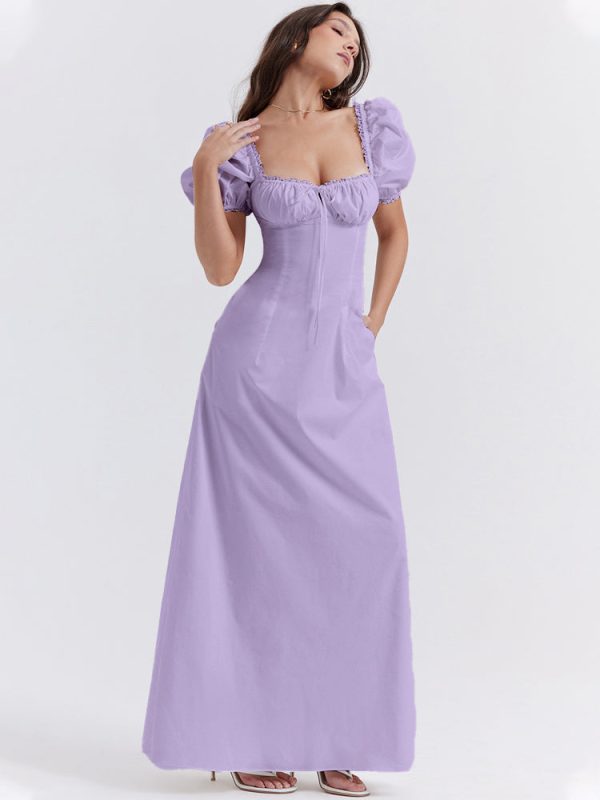 Lavender Square Neckline Puff Sleeves Maxi Dress Lavender Square Neckline Puff Sleeves Maxi Dress