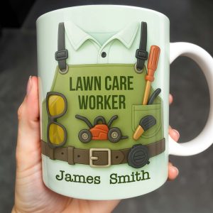Lawn Care Worker Mug With Lawn Mower, Tools, and Sunglasses - Personalized Custom Coffee Mug - FAM324_MG