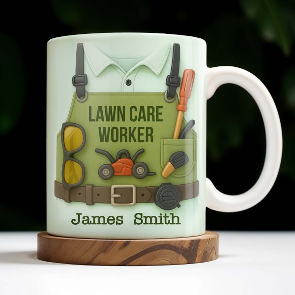 Lawn Care Worker Mug With Lawn Mower, Tools, and Sunglasses - Personalized Custom Coffee Mug - FAM324_MG Lawn Care Worker Mug With Lawn Mower, Tools, and Sunglasses - Personalized Custom Coffee Mug - FAM324_MG