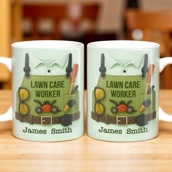 Lawn Care Worker Mug With Lawn Mower, Tools, and Sunglasses - Personalized Custom Coffee Mug - FAM324_MG Lawn Care Worker Mug With Lawn Mower, Tools, and Sunglasses - Personalized Custom Coffee Mug - FAM324_MG