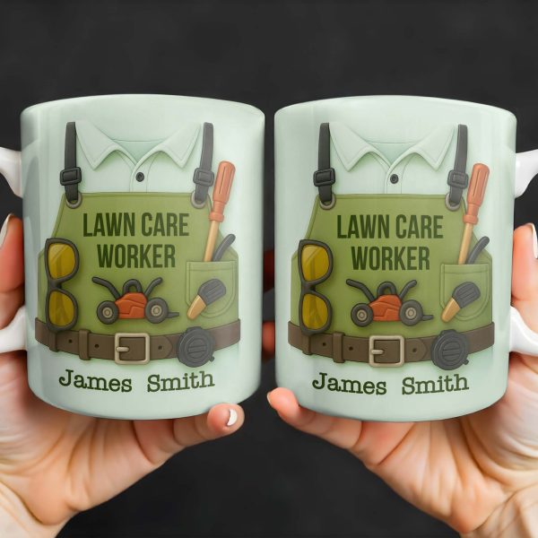 Lawn Care Worker Mug With Lawn Mower, Tools, and Sunglasses - Personalized Custom Coffee Mug - FAM324_MG Lawn Care Worker Mug With Lawn Mower, Tools, and Sunglasses - Personalized Custom Coffee Mug - FAM324_MG