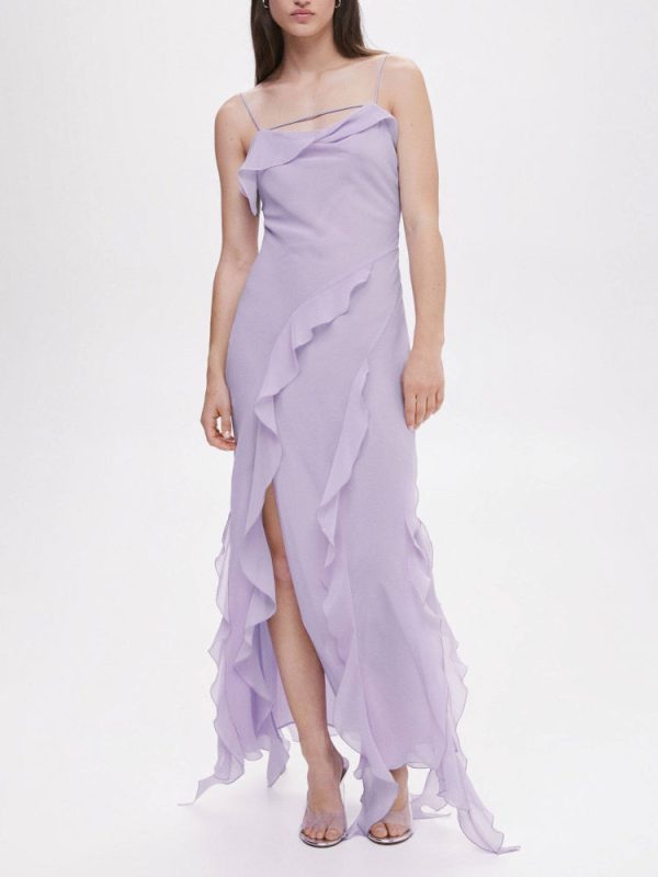 Layered Ruffle Side Slit Backless Maxi Dress Layered Ruffle Side Slit Backless Maxi Dress