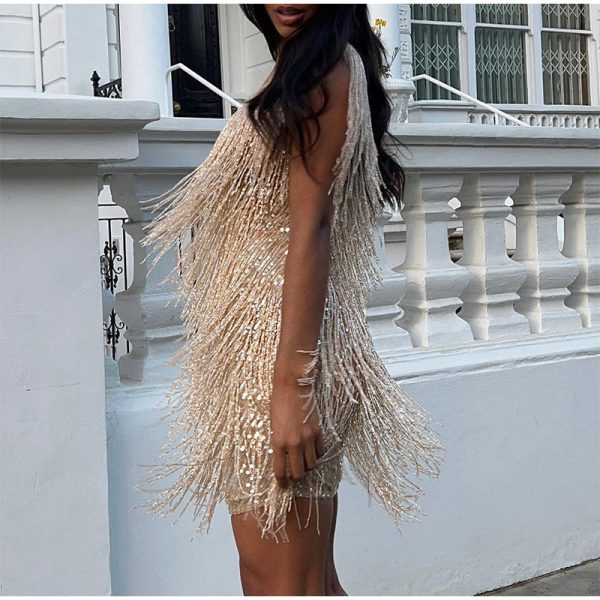 Layered Sequin Fringe Mini Dress Layered Sequin Fringe Mini Dress