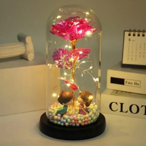 LED Enchanted Galaxy Rose in Glass Dome with Fairy Lights for Valentine’s Day and Christmas