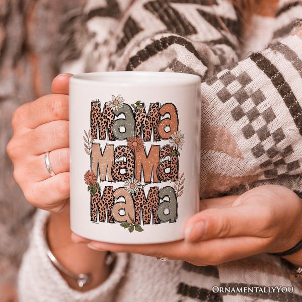 Leopard Mama Floral Mug, Retro Wildflowers Gift for Mothers Leopard Mama Floral Mug, Retro Wildflowers Gift for Mothers