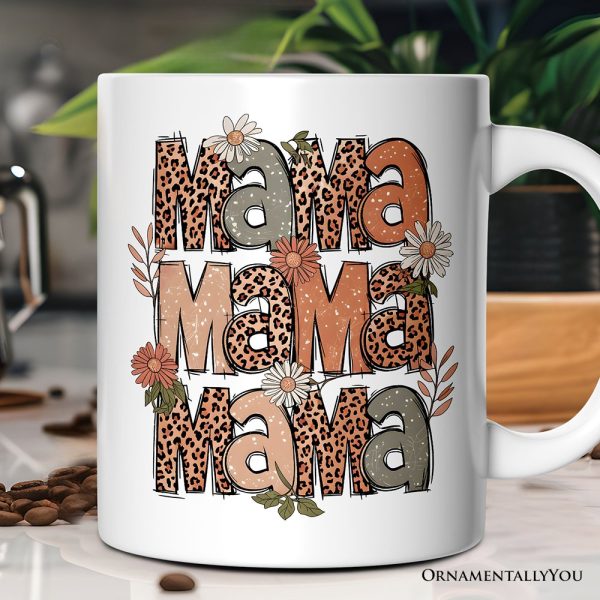 Leopard Mama Floral Mug, Retro Wildflowers Gift for Mothers Leopard Mama Floral Mug, Retro Wildflowers Gift for Mothers