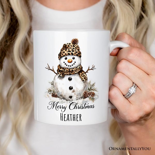 Leopard Snowman Personalized Mug, Christmas Gift With Custom Name Leopard Snowman Personalized Mug, Christmas Gift With Custom Name