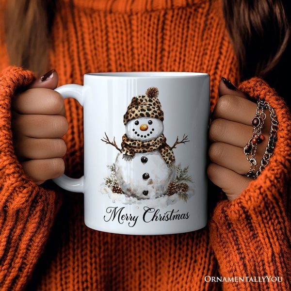 Leopard Snowman Personalized Mug, Christmas Gift With Custom Name Leopard Snowman Personalized Mug, Christmas Gift With Custom Name