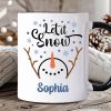 Let It Snow Snowman Personalized Mug, Snowflakes Minimalist Gift with Custom Name Let It Snow Snowman Personalized Mug, Snowflakes Minimalist Gift with Custom Name