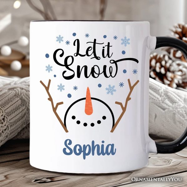 Let It Snow Snowman Personalized Mug, Snowflakes Minimalist Gift with Custom Name Let It Snow Snowman Personalized Mug, Snowflakes Minimalist Gift with Custom Name