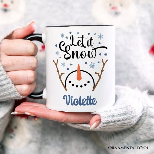 Let It Snow Snowman Personalized Mug, Snowflakes Minimalist Gift with Custom Name Let It Snow Snowman Personalized Mug, Snowflakes Minimalist Gift with Custom Name