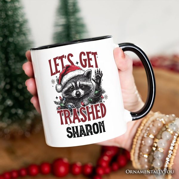 Let's Get Trashed Christmas Raccoon Personalized Mug, Funny Gift for Feral Women with Custom Name Let's Get Trashed Christmas Raccoon Personalized Mug, Funny Gift for Feral Women with Custom Name