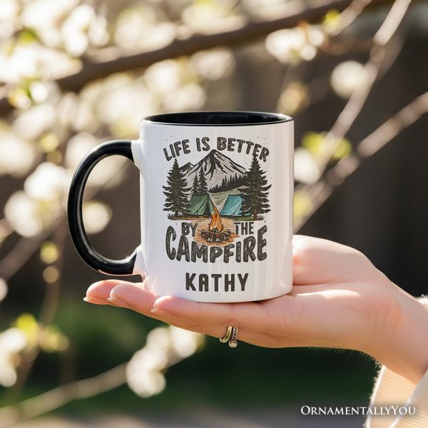 Life Is Better by the Campfire Personalized Mug, Outdoors Camping Gift with Custom Name Life Is Better by the Campfire Personalized Mug, Outdoors Camping Gift with Custom Name