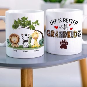 Life Is Better With Grandkids, Gift For Grandkids, Personalized Mug, Animal Mug, Anniversary Gift