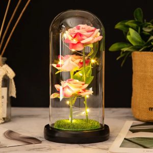 Light Up Rose Glass Dome Ornament