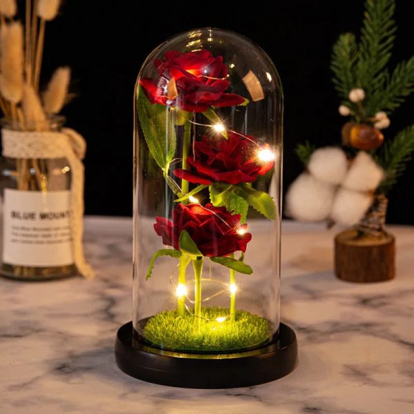 Light Up Rose Glass Dome Ornament