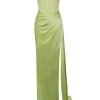 Lime High Slit Satin Mesh Corset Gown