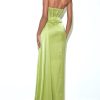 Lime High Slit Satin Mesh Corset Gown