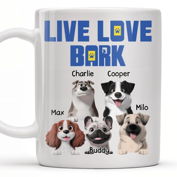 Live Love Bark, Dogs - Personalized Custom Coffee Mug - DOG044_MG Live Love Bark, Dogs - Personalized Custom Coffee Mug - DOG044_MG