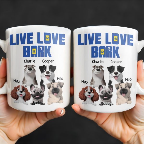 Live Love Bark, Dogs - Personalized Custom Coffee Mug - DOG044_MG Live Love Bark, Dogs - Personalized Custom Coffee Mug - DOG044_MG