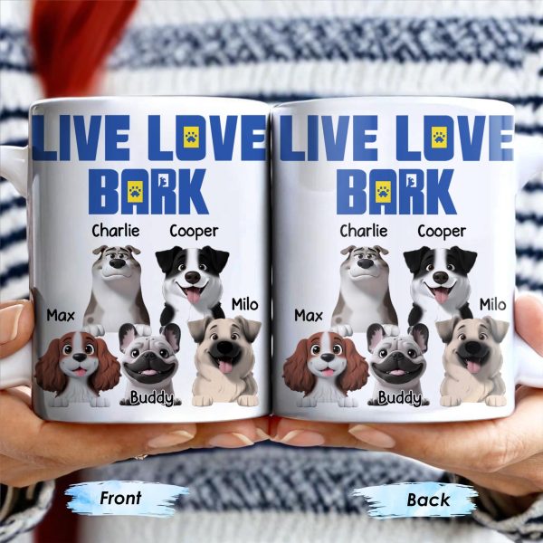 Live Love Bark, Dogs - Personalized Custom Coffee Mug - DOG044_MG Live Love Bark, Dogs - Personalized Custom Coffee Mug - DOG044_MG