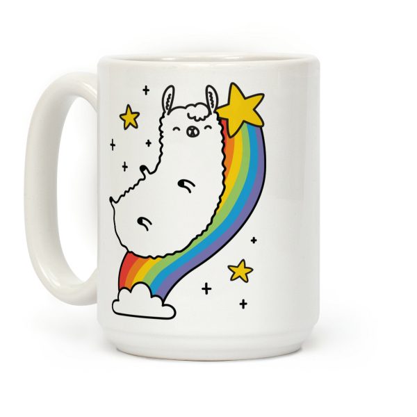 Llama On A Rainbow Coffee Mug Llama On A Rainbow Coffee Mug