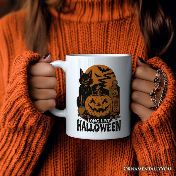 Long Live Halloween Personalized Mug, Retro Black Cat Pumpkin Gift with Custom Name Long Live Halloween Personalized Mug, Retro Black Cat Pumpkin Gift with Custom Name