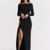 Long Sleeve Black Side Slit Hollow Tie Up Maxi Dress Long Sleeve Black Side Slit Hollow Tie Up Maxi Dress