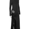Long Sleeve Black Side Slit Hollow Tie Up Maxi Dress Long Sleeve Black Side Slit Hollow Tie Up Maxi Dress