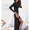 Long Sleeve Black Side Slit Hollow Tie Up Maxi Dress Long Sleeve Black Side Slit Hollow Tie Up Maxi Dress