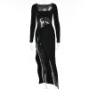 Long Sleeve Cut Out High Split Maxi Dress Long Sleeve Cut Out High Split Maxi Dress