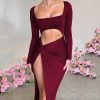 Long Sleeve Cut Out High Split Maxi Dress Long Sleeve Cut Out High Split Maxi Dress