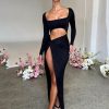 Long Sleeve Cut Out High Split Maxi Dress Long Sleeve Cut Out High Split Maxi Dress