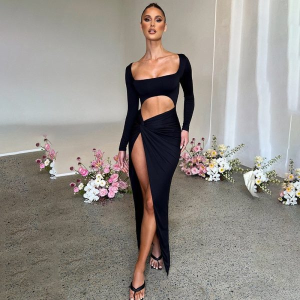 Long Sleeve Cut Out High Split Maxi Dress Long Sleeve Cut Out High Split Maxi Dress