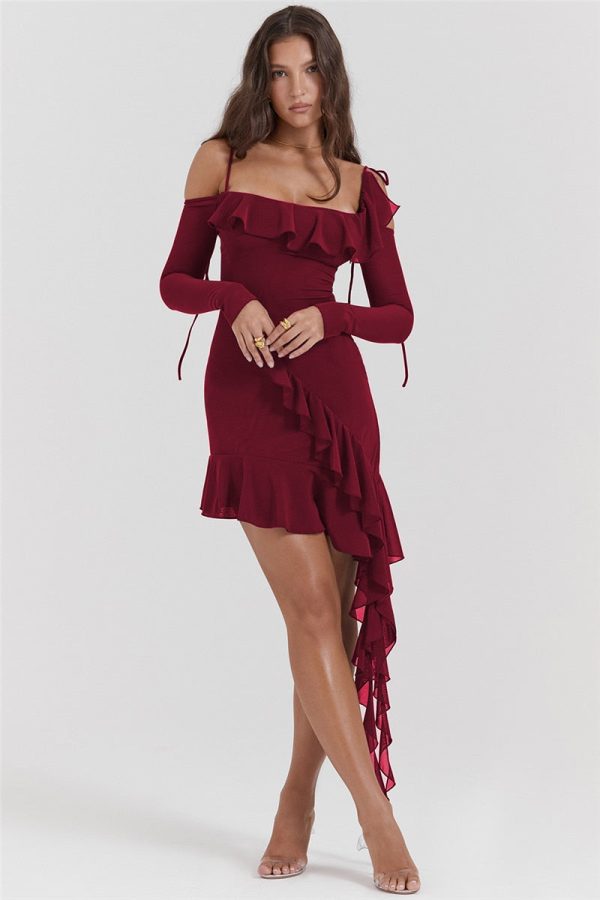 Long Sleeve Off-shoulder Ruffle Mini Dress Long Sleeve Off-shoulder Ruffle Mini Dress