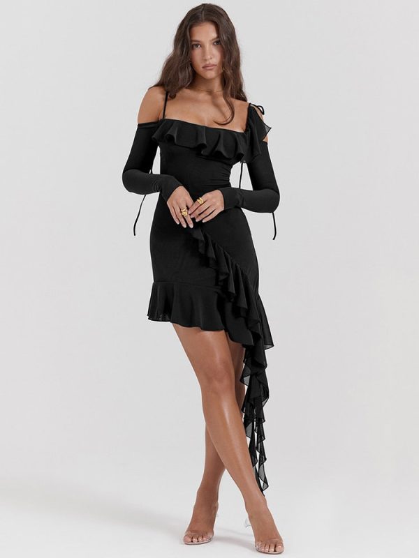 Long Sleeve Off-shoulder Ruffle Mini Dress Long Sleeve Off-shoulder Ruffle Mini Dress