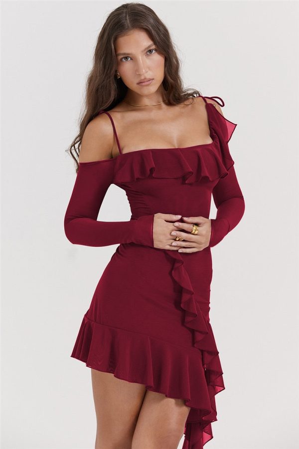 Long Sleeve Off-shoulder Ruffle Mini Dress Long Sleeve Off-shoulder Ruffle Mini Dress