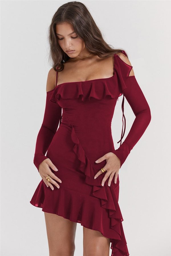 Long Sleeve Off-shoulder Ruffle Mini Dress Long Sleeve Off-shoulder Ruffle Mini Dress